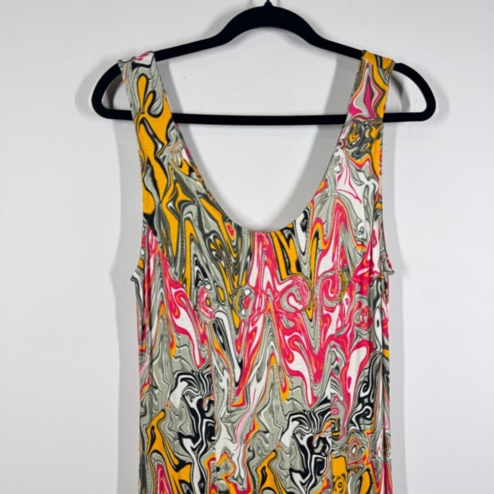 Abstract Maxi Dress Size S/M Multicolor Sleeveless Flowy Greek Summer Boho - Picture 4 of 13